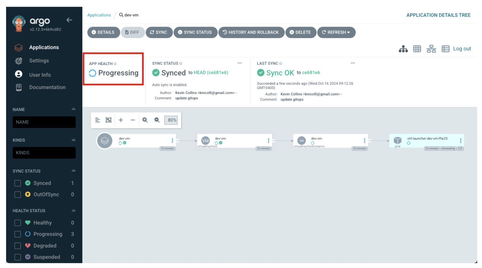 OpenShift GitOps view of VM stopping